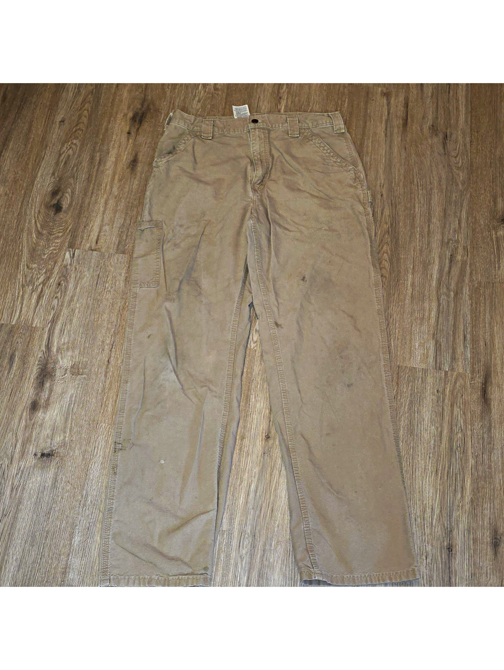 Carhartt B151 DKH Men's 34x34 Dark Khaki Work Pants Distressed Carpenter
